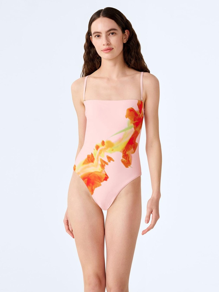 Ibiza Swimsuit in Pink Glitched Floral Placement (XS)